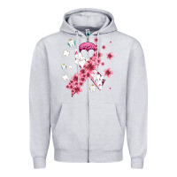 Heather Grey teeth and flower cancer ribbon Zipper Hoodie - AdoDesignShop