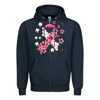 Navy teeth and flower cancer ribbon Zipper Hoodie - AdoDesignShop