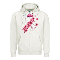 Oatmeal Heather teeth and flower cancer ribbon Zipper Hoodie - AdoDesignShop