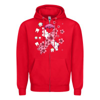 Red teeth and flower cancer ribbon Zipper Hoodie - AdoDesignShop