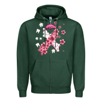Sports Green teeth and flower cancer ribbon Zipper Hoodie - AdoDesignShop