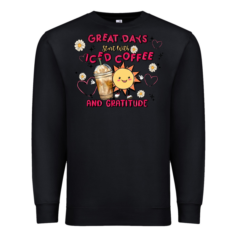Great Days Start With Iced Coffee And Gratitude Premium Sweatshirt by MaliasSmallBusiness | Teevron