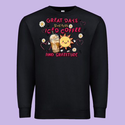 Great Days Start With Iced Coffee And Gratitude Premium Sweatshirt Designed By Maliassmallbusiness