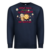 Navy great days start with iced coffee and gratitude Premium Sweatshirt - MaliasSmallBusiness