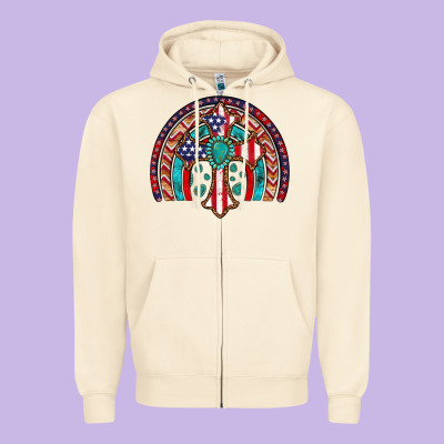 Gemstone Cross American Flag Turquoise Rainbow Zipper Hoodie Designed By Artiststas