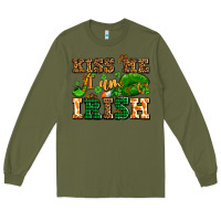 Army Green kiss me i am irish  with lips and shamrocks Long Sleeve Tee - AdoDesignShop