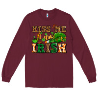Burgundy kiss me i am irish  with lips and shamrocks Long Sleeve Tee - AdoDesignShop