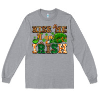 Heather Grey kiss me i am irish  with lips and shamrocks Long Sleeve Tee - AdoDesignShop