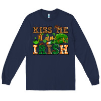 Navy kiss me i am irish  with lips and shamrocks Long Sleeve Tee - AdoDesignShop