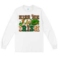 White kiss me i am irish  with lips and shamrocks Long Sleeve Tee - AdoDesignShop
