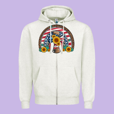 Cross American Flag Cowhide  Leopard Gemstone Rainbow Zipper Hoodie Designed By Artiststas