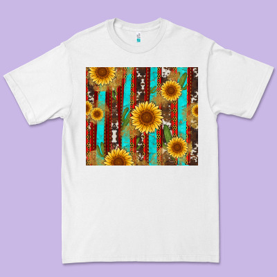 Western Sunflower Cactus Serape And Cowhide Premium Tee Designed By Artiststas