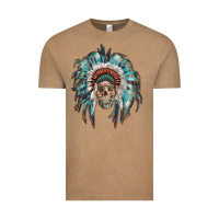 Vintage Coffee indian headdress with native american skull Vintage Tee - RanaPortraitStore