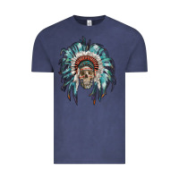 Vintage Denim indian headdress with native american skull Vintage Tee - RanaPortraitStore
