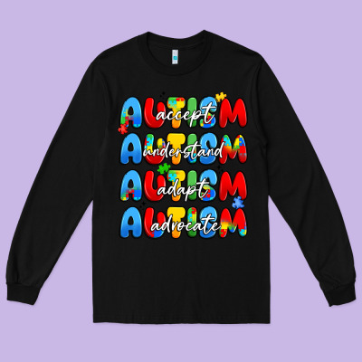 Autism Accept Understand Adopt Advocate Long Sleeve Tee Designed By Jahusdesignshop