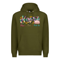 Army Green Peace Love Make Up Premium Hoodie - BundleAndBundleShop