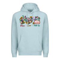Blue Mist Peace Love Make Up Premium Hoodie - BundleAndBundleShop
