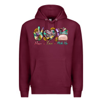 Burgundy Peace Love Make Up Premium Hoodie - BundleAndBundleShop