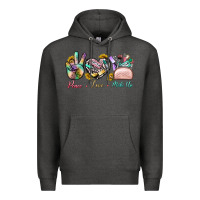 Charcoal Heather Peace Love Make Up Premium Hoodie - BundleAndBundleShop