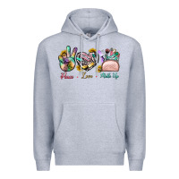 Heather Grey Peace Love Make Up Premium Hoodie - BundleAndBundleShop