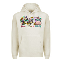 Oatmeal Heather Peace Love Make Up Premium Hoodie - BundleAndBundleShop