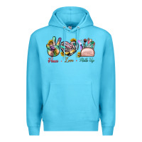 Ocean Blue Peace Love Make Up Premium Hoodie - BundleAndBundleShop
