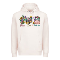 Pale Pink Peace Love Make Up Premium Hoodie - BundleAndBundleShop