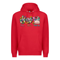 Red Peace Love Make Up Premium Hoodie - BundleAndBundleShop