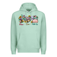 Seafoam Peace Love Make Up Premium Hoodie - BundleAndBundleShop
