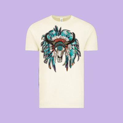 Indian Headdress With Bull Skull Vintage Tee Designed By Ranaportraitstore