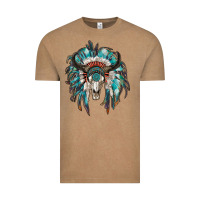 Vintage Coffee indian headdress with bull skull Vintage Tee - RanaPortraitStore