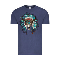 Vintage Denim indian headdress with bull skull Vintage Tee - RanaPortraitStore