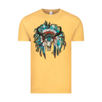 Vintage Mustard indian headdress with bull skull Vintage Tee - RanaPortraitStore