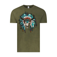 Vintage Olive indian headdress with bull skull Vintage Tee - RanaPortraitStore
