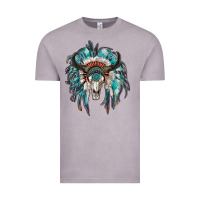 Vintage Zinc indian headdress with bull skull Vintage Tee - RanaPortraitStore