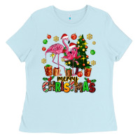 Baby Blue flamingo merry christmas Ladies Tee - AdoDesignShop