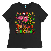 Black flamingo merry christmas Ladies Tee - AdoDesignShop