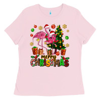 Bubblegum Pink flamingo merry christmas Ladies Tee - AdoDesignShop