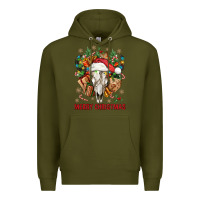 Army Green Merry Christmas With Bull skull Premium Hoodie - BundleAndBundleShop