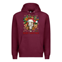 Burgundy Merry Christmas With Bull skull Premium Hoodie - BundleAndBundleShop