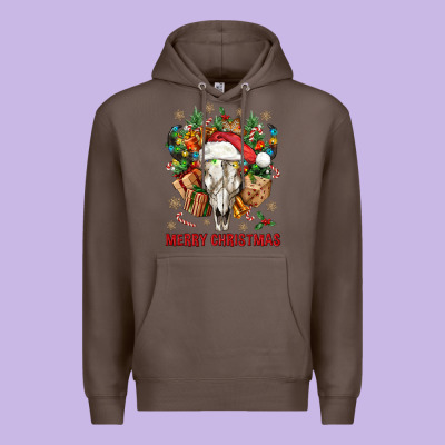 Merry Christmas With Bull Skull Premium Hoodie Designed By Bundleandbundleshop