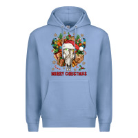 Colony Blue Merry Christmas With Bull skull Premium Hoodie - BundleAndBundleShop