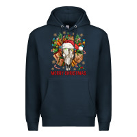 Navy Merry Christmas With Bull skull Premium Hoodie - BundleAndBundleShop