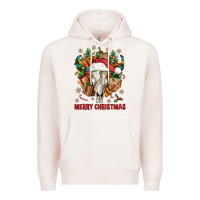 Pale Pink Merry Christmas With Bull skull Premium Hoodie - BundleAndBundleShop
