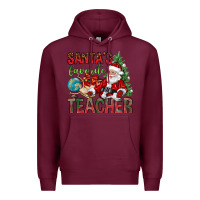 Burgundy Santa's Favorite Teacher Premium Hoodie - BundleAndBundleShop