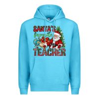 Ocean Blue Santa's Favorite Teacher Premium Hoodie - BundleAndBundleShop