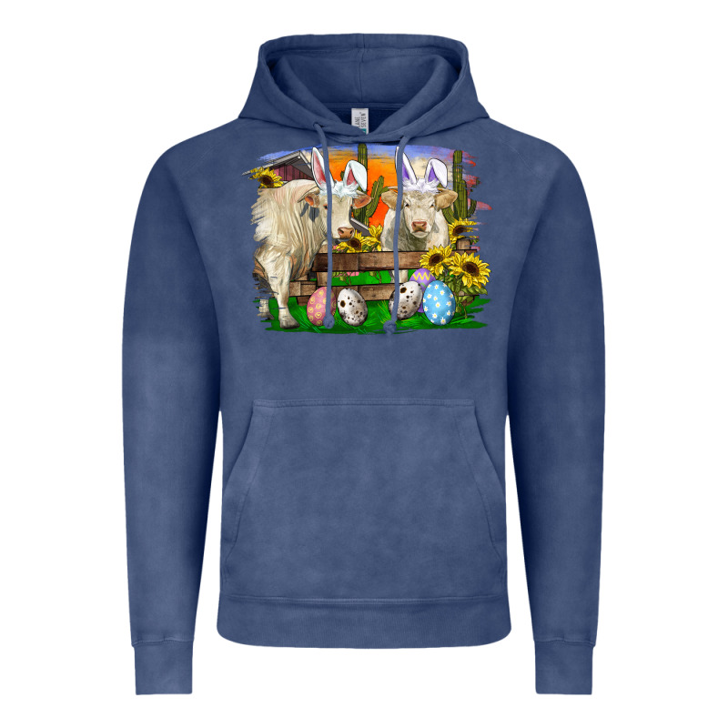 Easter Farm Cows Bunny Ears And Eggs Vintage Hoodie by RanaPortraitStore | Teevron