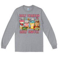Heather Grey half teacher half coffee Long Sleeve Tee - JahusDesignShop