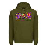 Army Green Peace Love Mardi Gras Premium Hoodie - BundleAndBundleShop