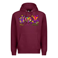 Burgundy Peace Love Mardi Gras Premium Hoodie - BundleAndBundleShop